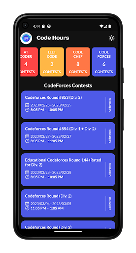 Android application CodeHours - Coding Contests screenshort
