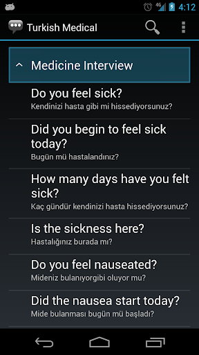 Turkish Medical Phrases Screen 2