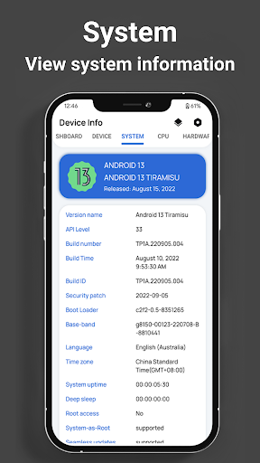 Screenshot of Device info: View system info
