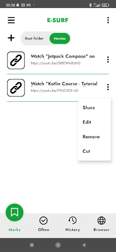 Bookmark manager E-Surf Screen 2