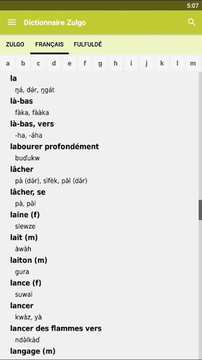 Zulgo Dictionary Screen 2