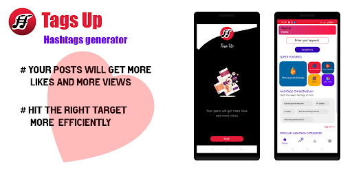 Android application tags up : hashtags generator f screenshort