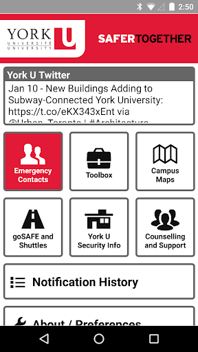 Android application York U Safety screenshort