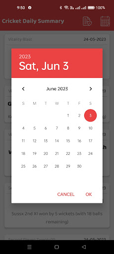 Cricket Daily Summary Screen 2