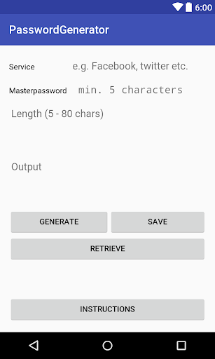 Android application PasswordGenerator screenshort
