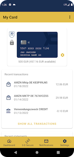 Degussa Bank Corporate Card Screen 2