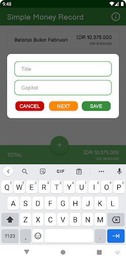 Simple Money Record Screen 2