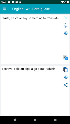 Android application English Portuguese Translation screenshort