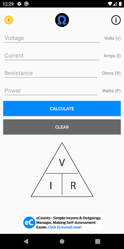 Android application Ohms Law Calculator screenshort