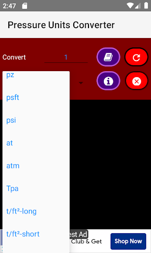 Pressure Units Converter Screen 2