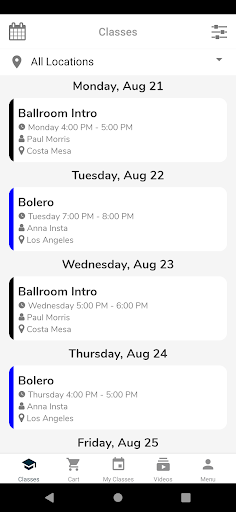 Android application Dance Studio Manager screenshort