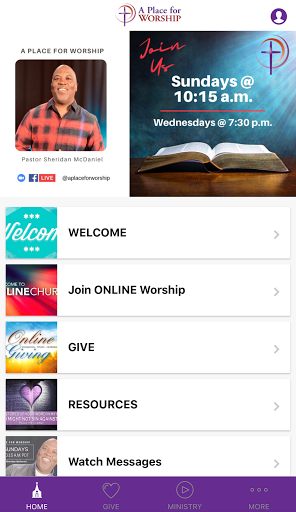 Android application A Place For Worship screenshort