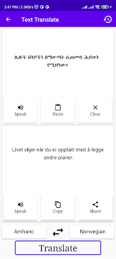 Amharic Norwegian Translator Screen 2
