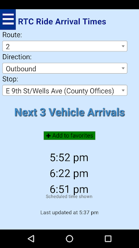 Android application Reno RTC Ride Bus Tracker screenshort