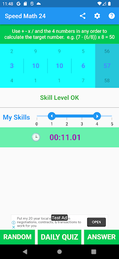Speed Math 24 Screen 2