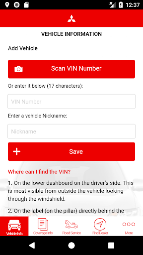 Android application Mitsubishi Roadside Assistance screenshort