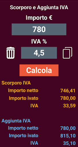 Scorporo e aggiunta IVA Screen 2