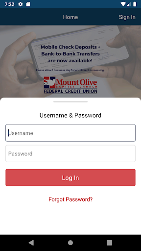 Android application Mt. Olive Baptist Church FCU screenshort