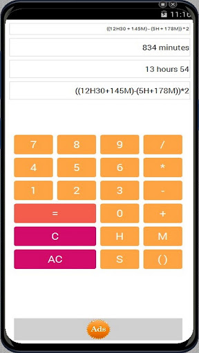 Hours minute sec. Calculator Screen 3