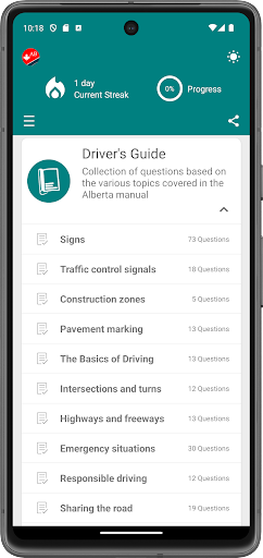 Alberta Driving Test Practice Screen 2