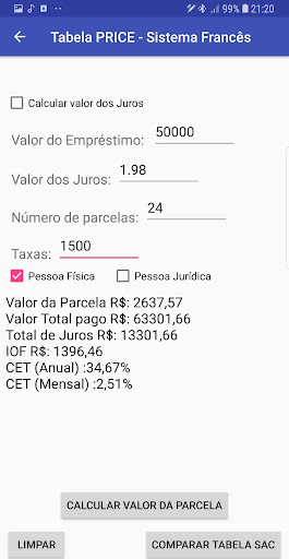 Juros Bancarios - Tabela SAC, Screen 3