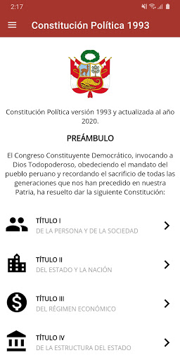 Android application Constitución Política del Perú screenshort