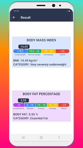 BMI calculate Body Mass Index Screen 2