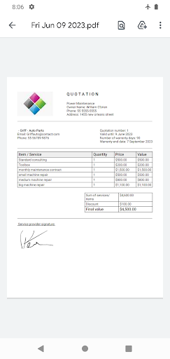 Android application Estimate quotation app screenshort