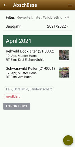 RevierBuch Screen 3