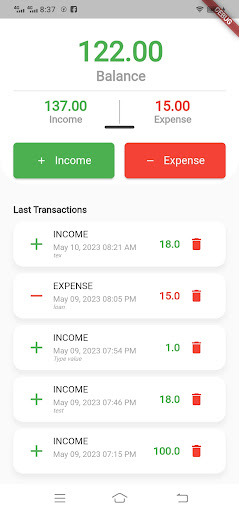 Daily Income & Expense Manager Screen 2
