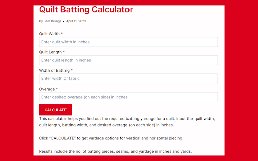 Android application Quilt Calculators screenshort