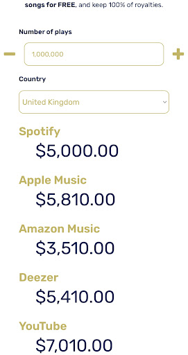 Streaming Royalties Calculator Screen 2