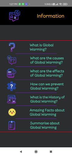 Global Warming App Screen 3