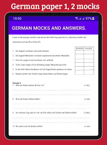 German: mocks & answers Screen 3