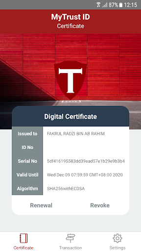 Android application MyTrustID screenshort