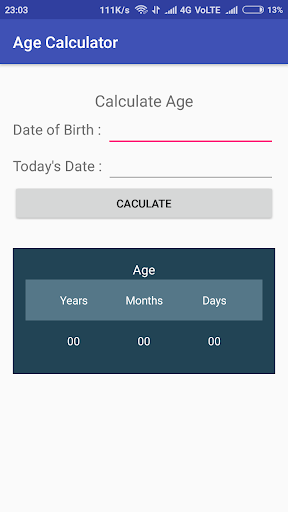 Android application Age Calculator screenshort