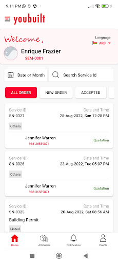 Youbuilt Service Manager Screen 3