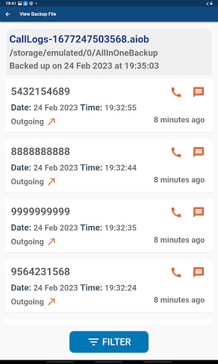 Screenshot of Call Logs Backup