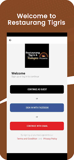 Android application Restaurang Tigris screenshort