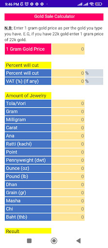 Jewellery Calculator English Screen 3