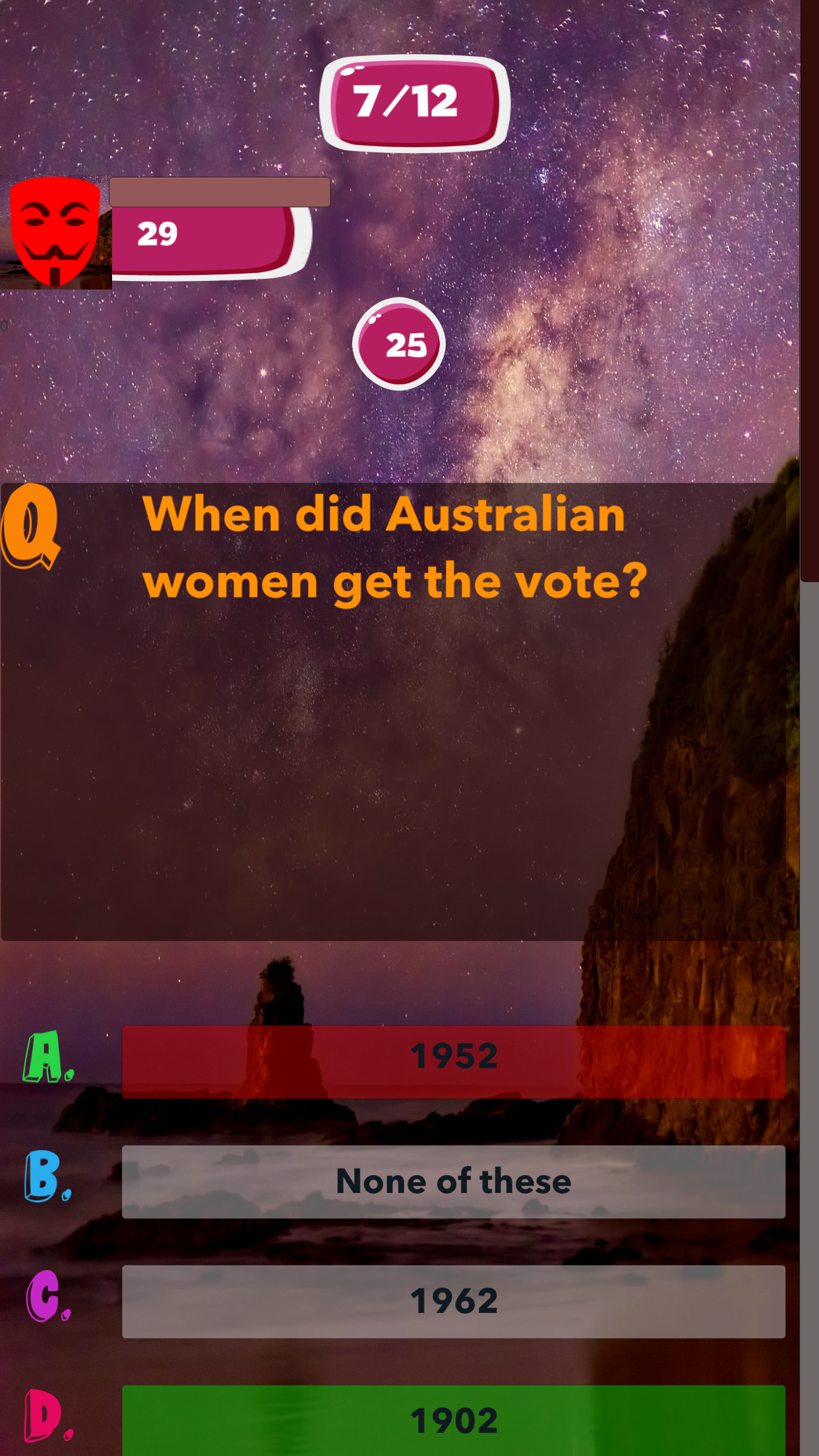 Android application Australia Knowledge test screenshort