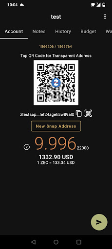 Android application ZWalletTest screenshort