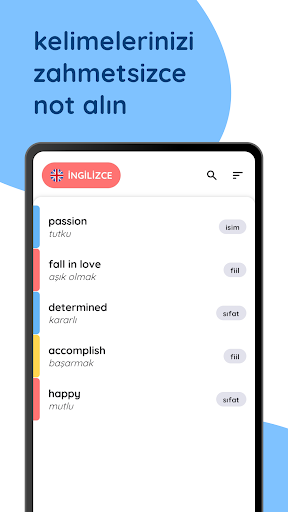 Android application Kelime Defterim screenshort