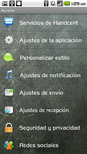 Handcent SMS Spanish Language Screen 2