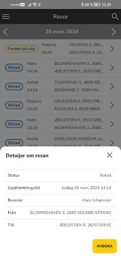 Cabonline Service Trips Screen 2