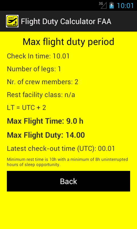 Android application Flight Duty Calculator (FAA) screenshort
