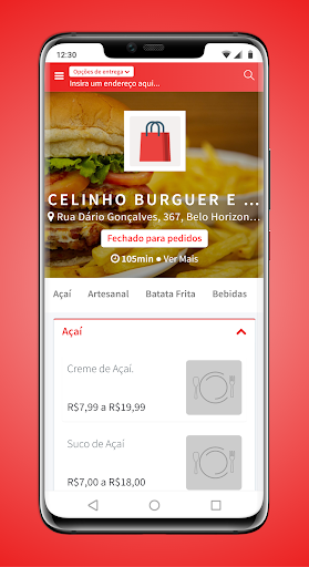 Android application Celinho Burguer e Pizza screenshort