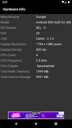 Android application Hardware Info screenshort