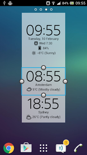 Reloj digital y widget meteorológico