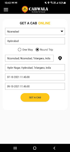 Android application CabWala screenshort